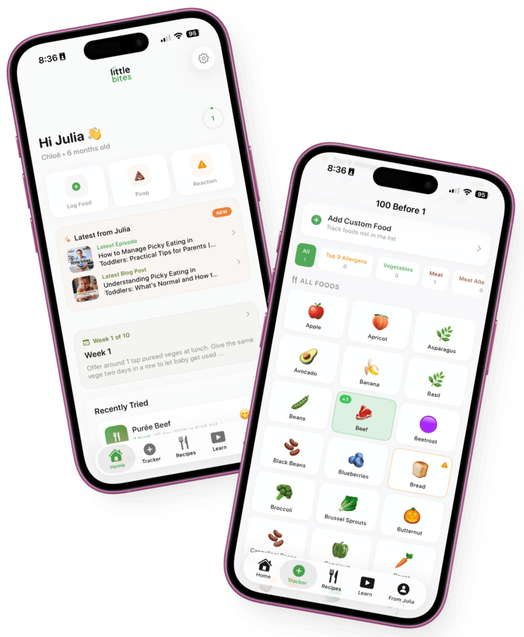 Screens from the Little Bites app